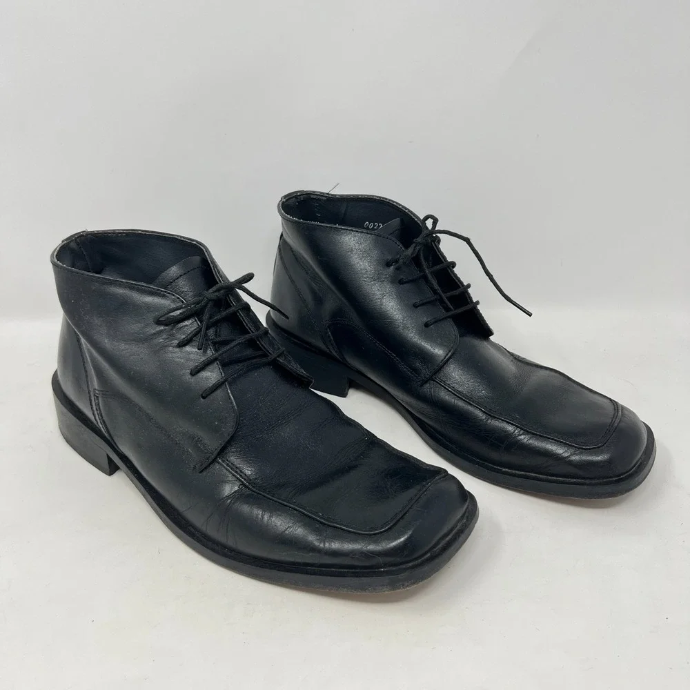 Bertini Men's Black Leather Boots Square‎ Toe Size 9-1/2 #00226